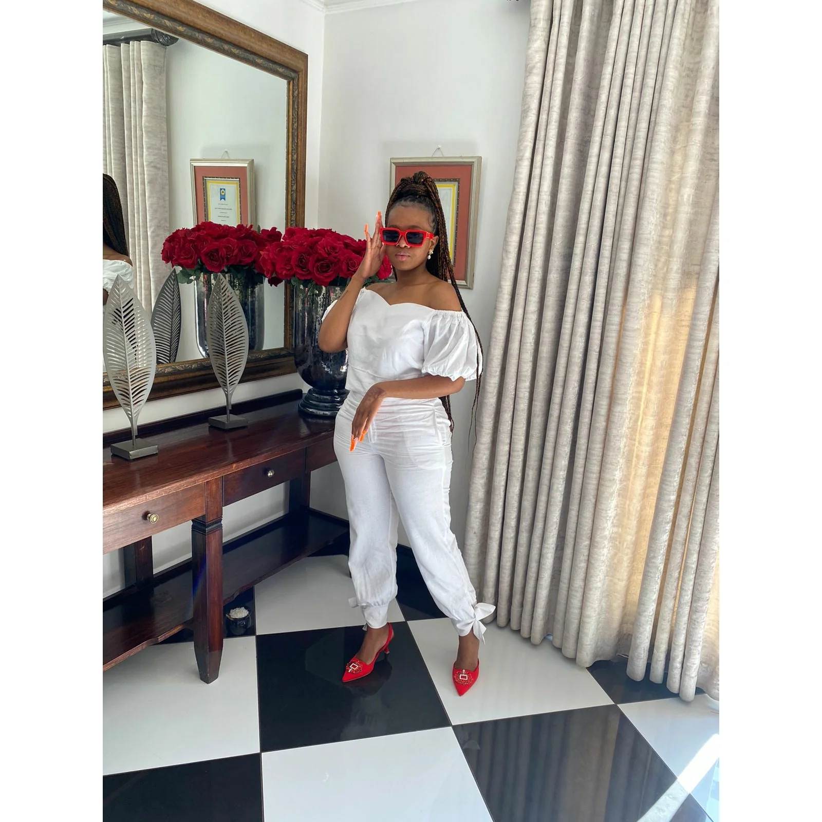 Off Shoulder Crop Top & High Waisted Trouser Set - Image 4