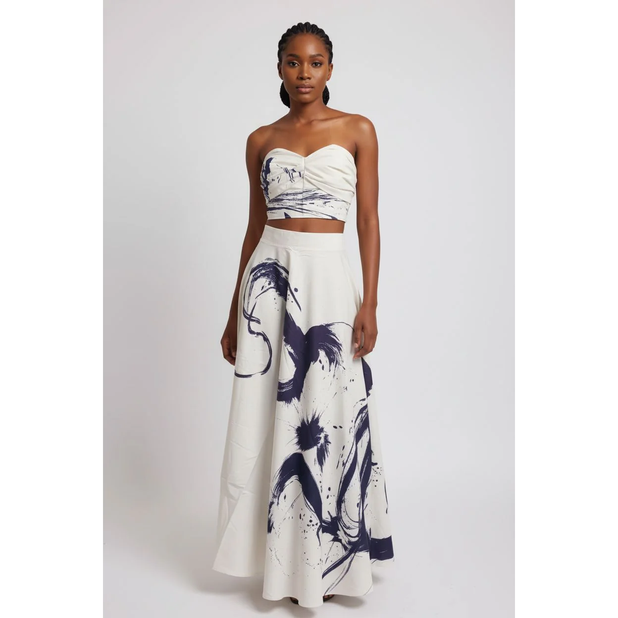 Off-Shoulder Ink Floral Blouse And Skirt 2 Piece Set - Image 2