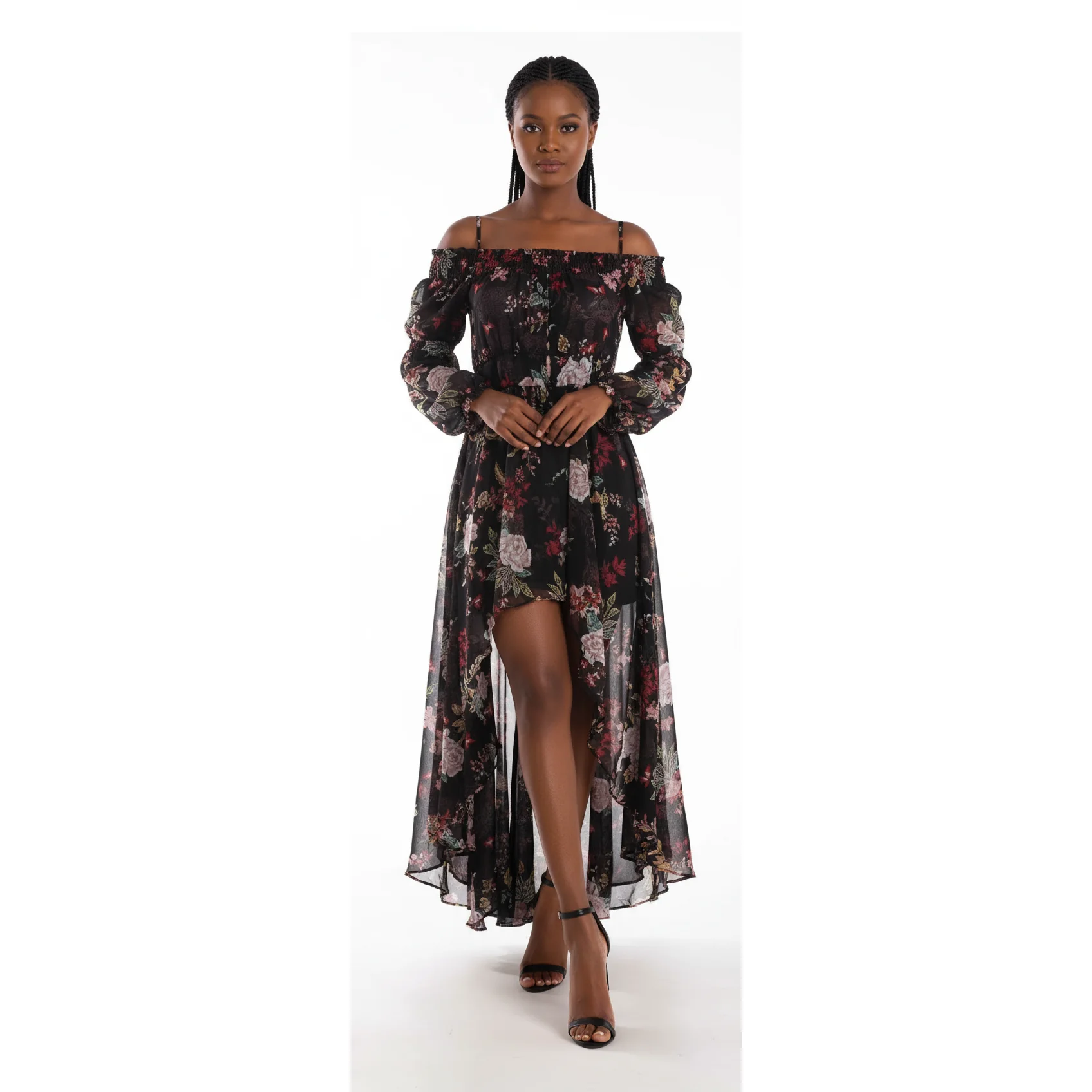 Off Shoulder High-Low Floral Top Dress  - Image 3