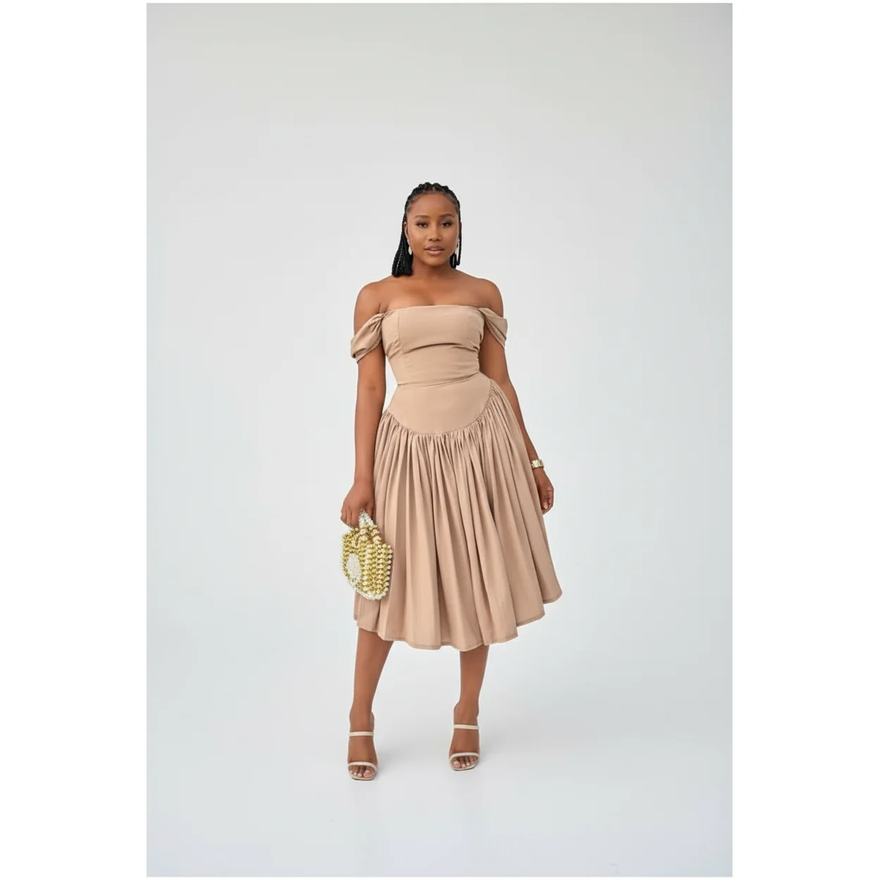 Off-Shoulder High waist Pleated Midi Dress - Image 5