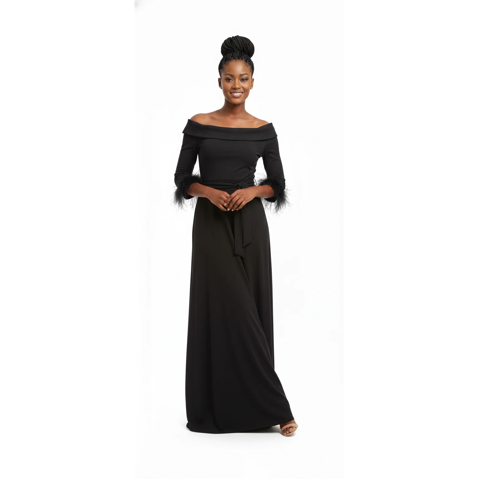 Off-Shoulder High Waisted Pleated Maxi Dress - Image 4