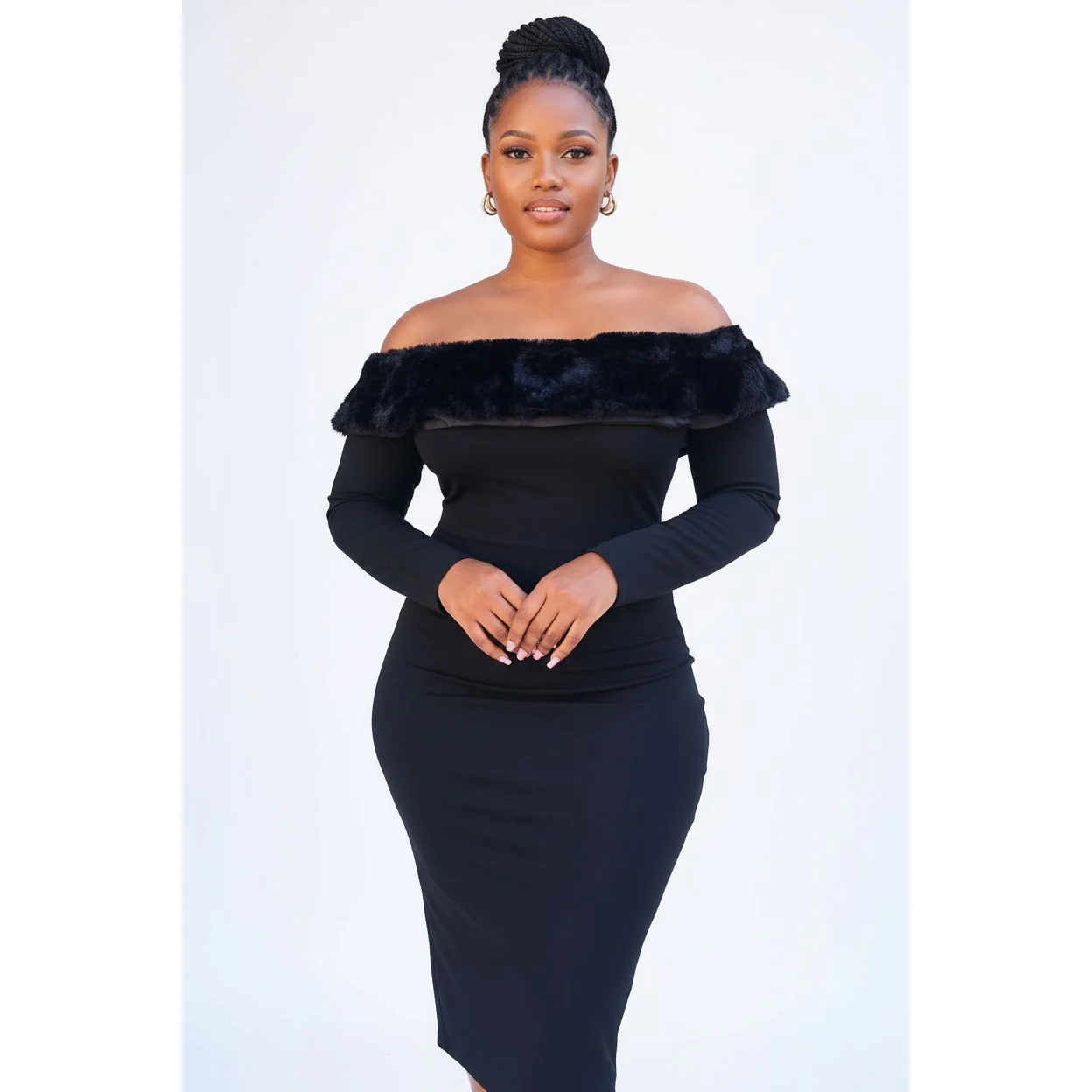 Off Shoulder Long Sleeve Sexy Bodycon Dress - Image 2