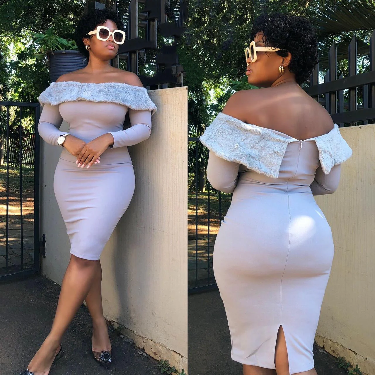 Off Shoulder Long Sleeve Sexy Bodycon Dress - Image 4