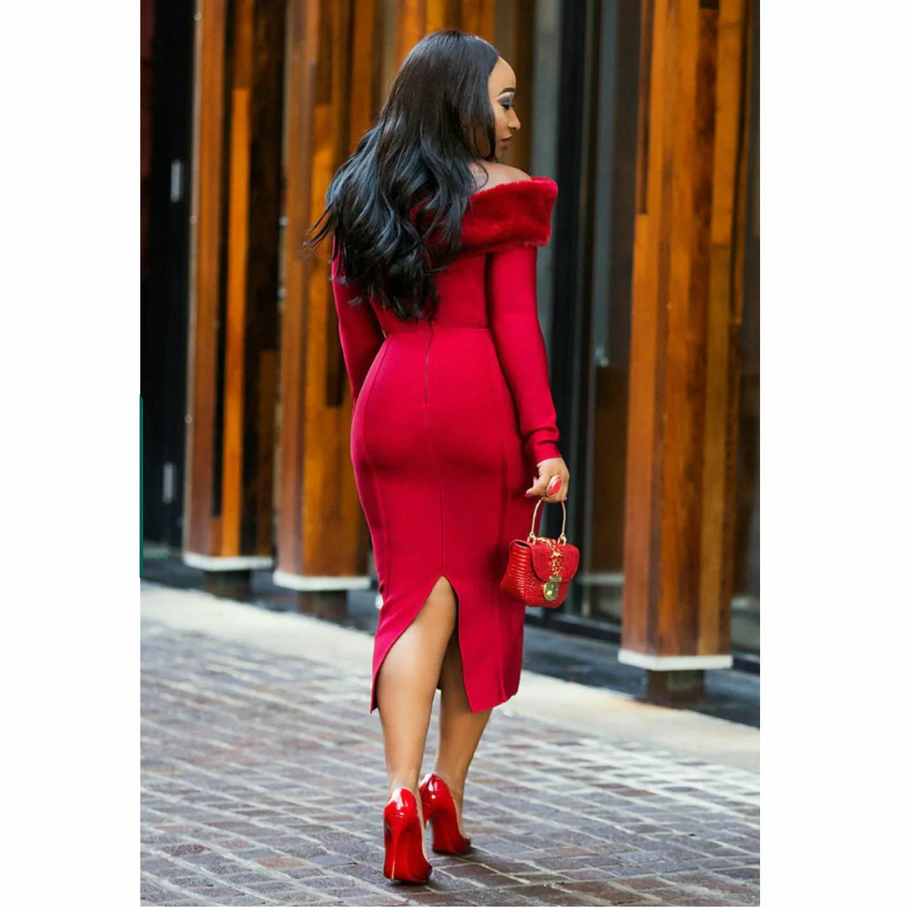 Off Shoulder Long Sleeve Sexy Bodycon Dress - Image 7