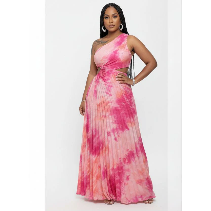 Off Shoulder One Hand Pleated Dress - Image 2
