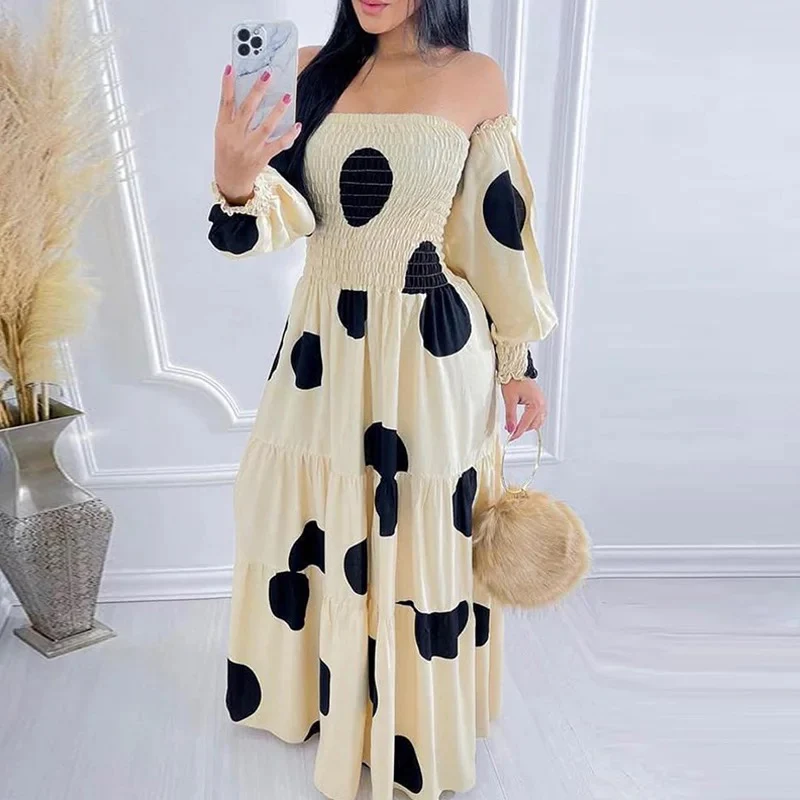 Off Shoulder Polkadot Detail Dress - Image 2
