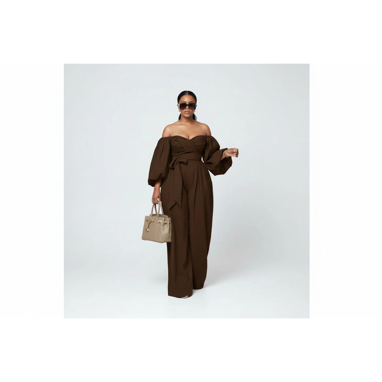 Off Shoulder Puffy Top And Maxi Wide Pant Set - Image 3