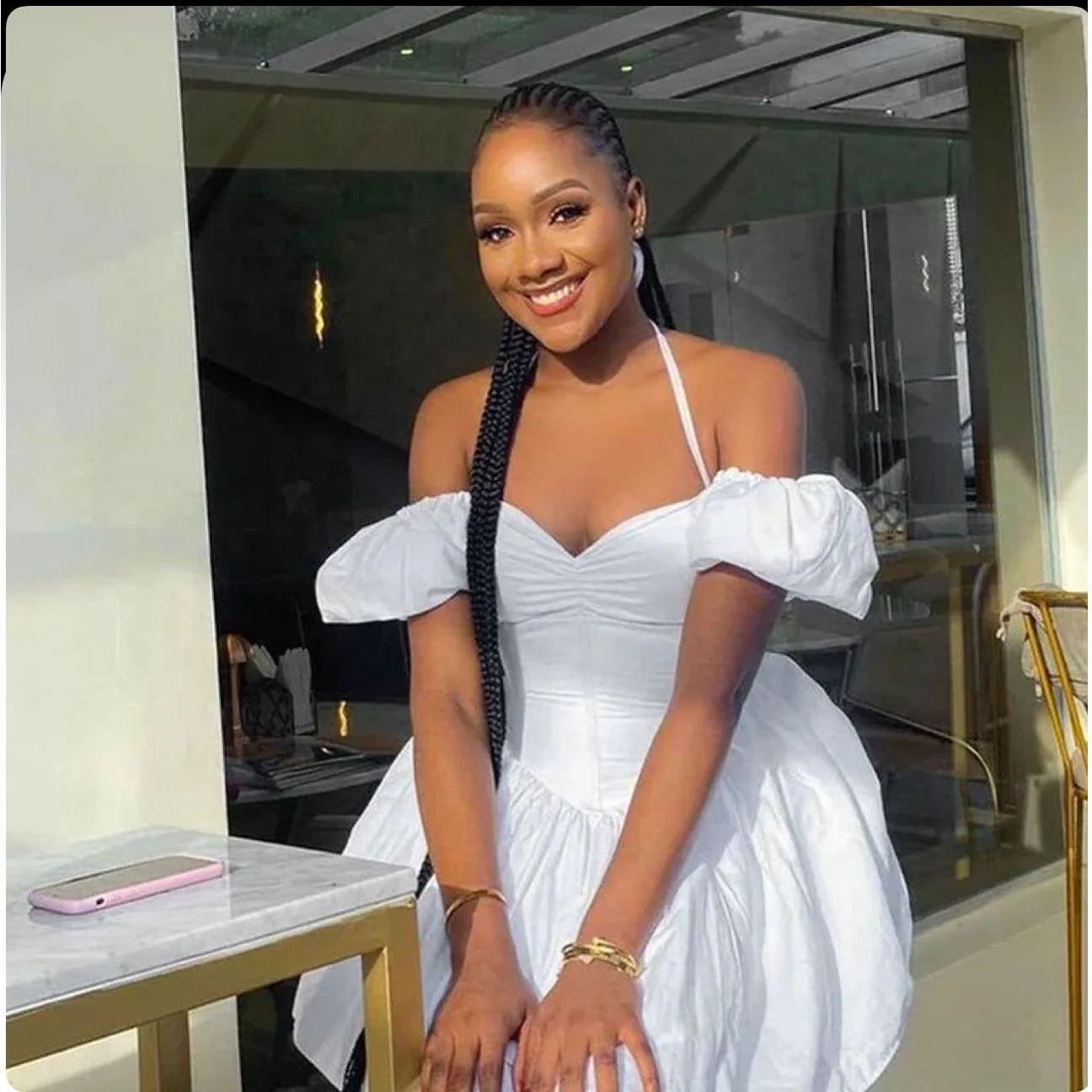 Off Shoulder Short Puff Sleeve Mini Dress - Image 2