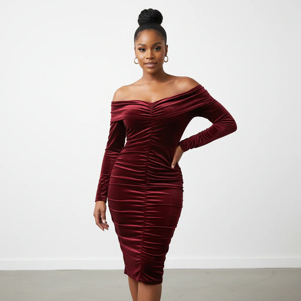 Off Shoulder Velvet Dress 