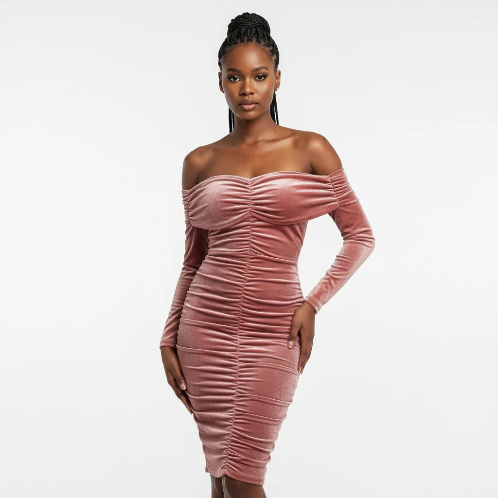 Off Shoulder Velvet Dress  - Image 2