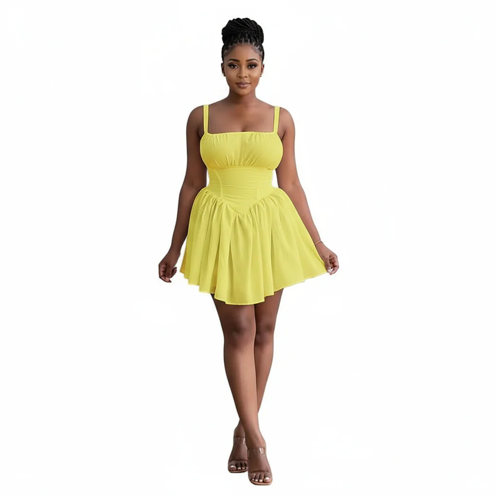 Sleeveless Solid Backless Casual A-Line Dress.
