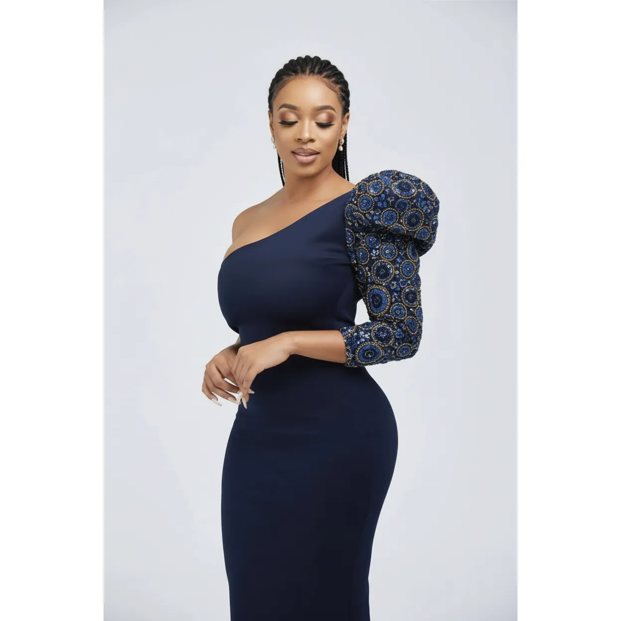 One Hand Off Shoulder Bodycon Ankara Dress - Image 2