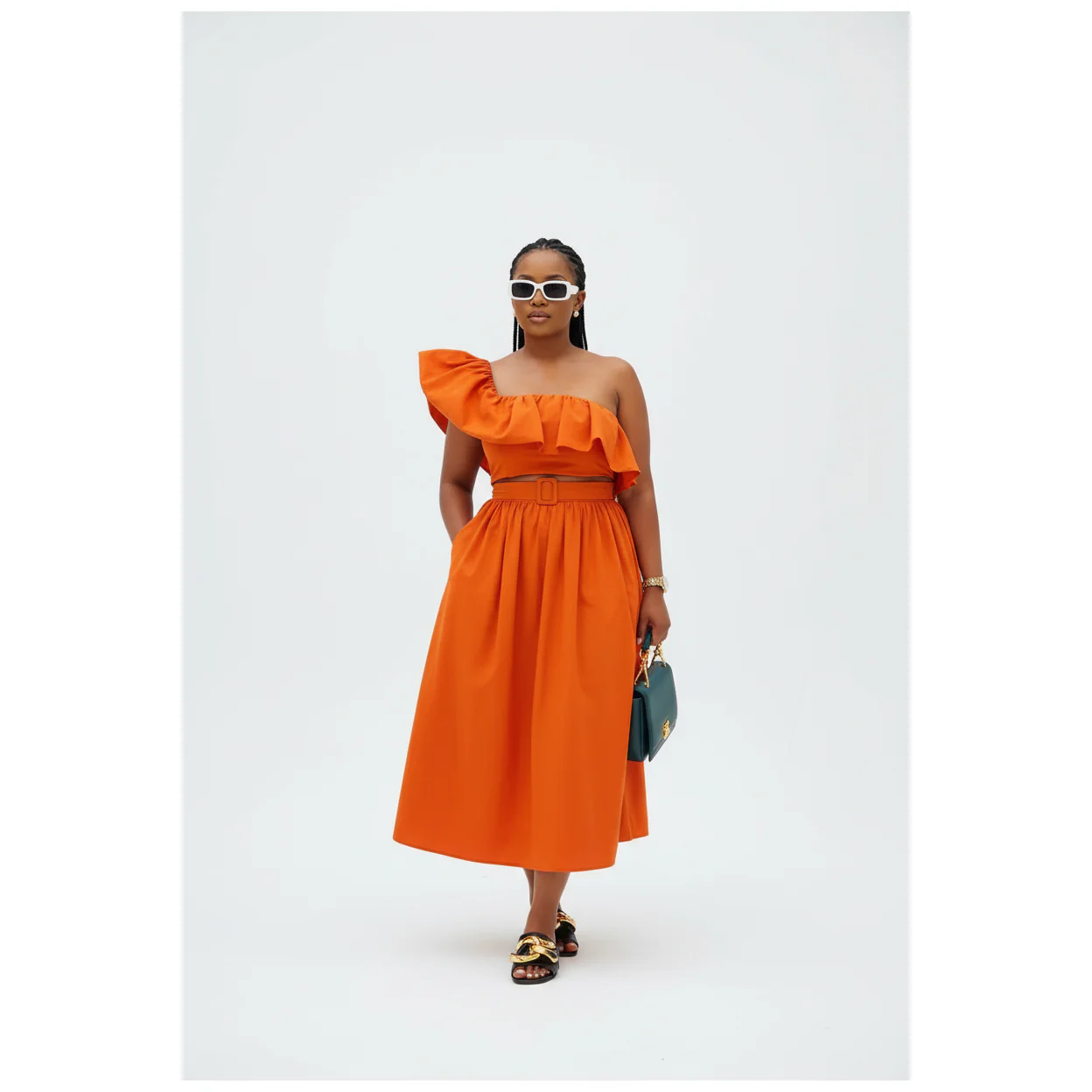 One Hand Off shoulder Crop Top and Skirt Set - Image 3