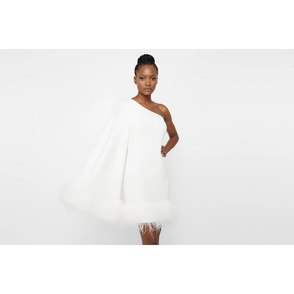 One Hand Off Shoulder Feather Dress - Image 3