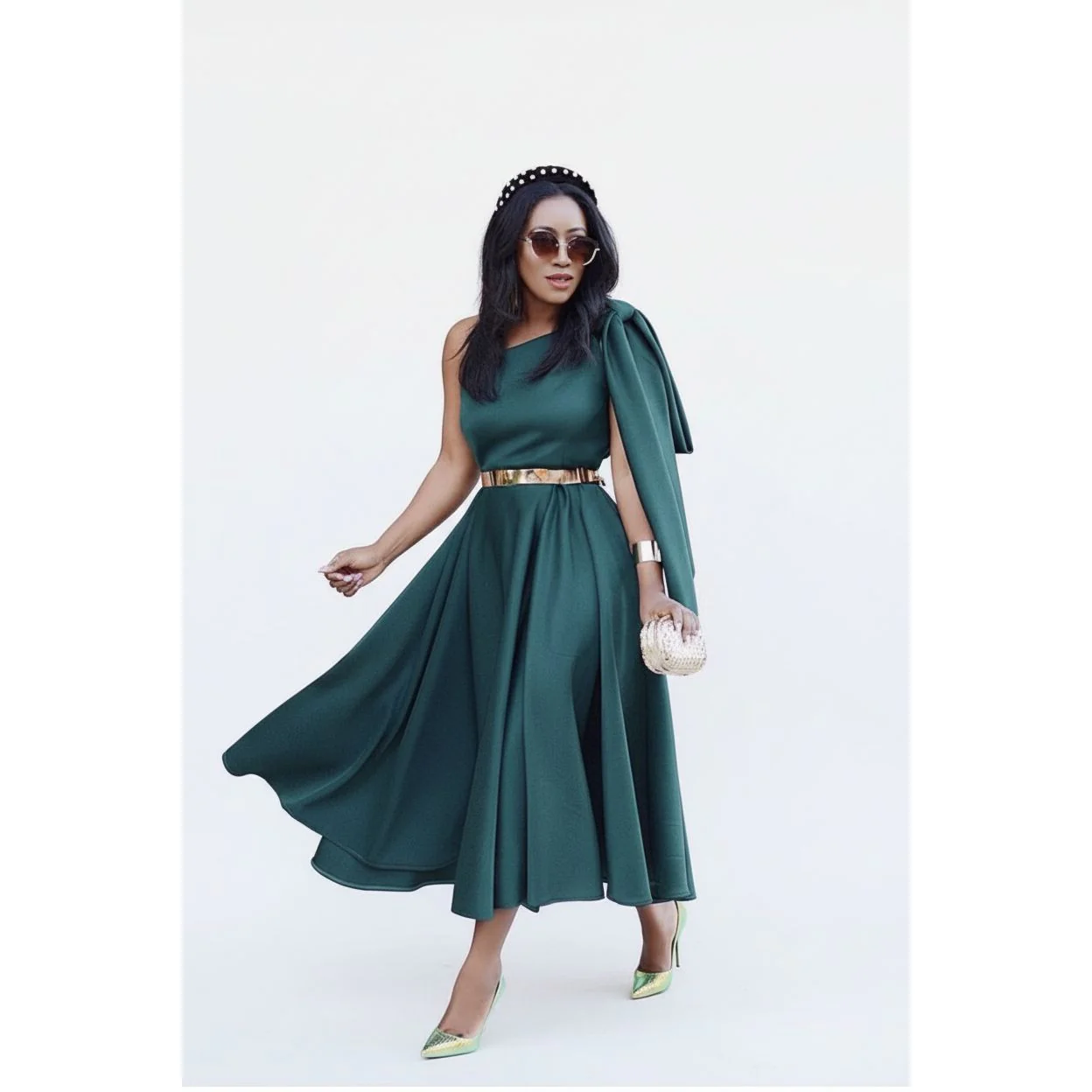 One Hand Off Shoulder Satin Dress - Image 2