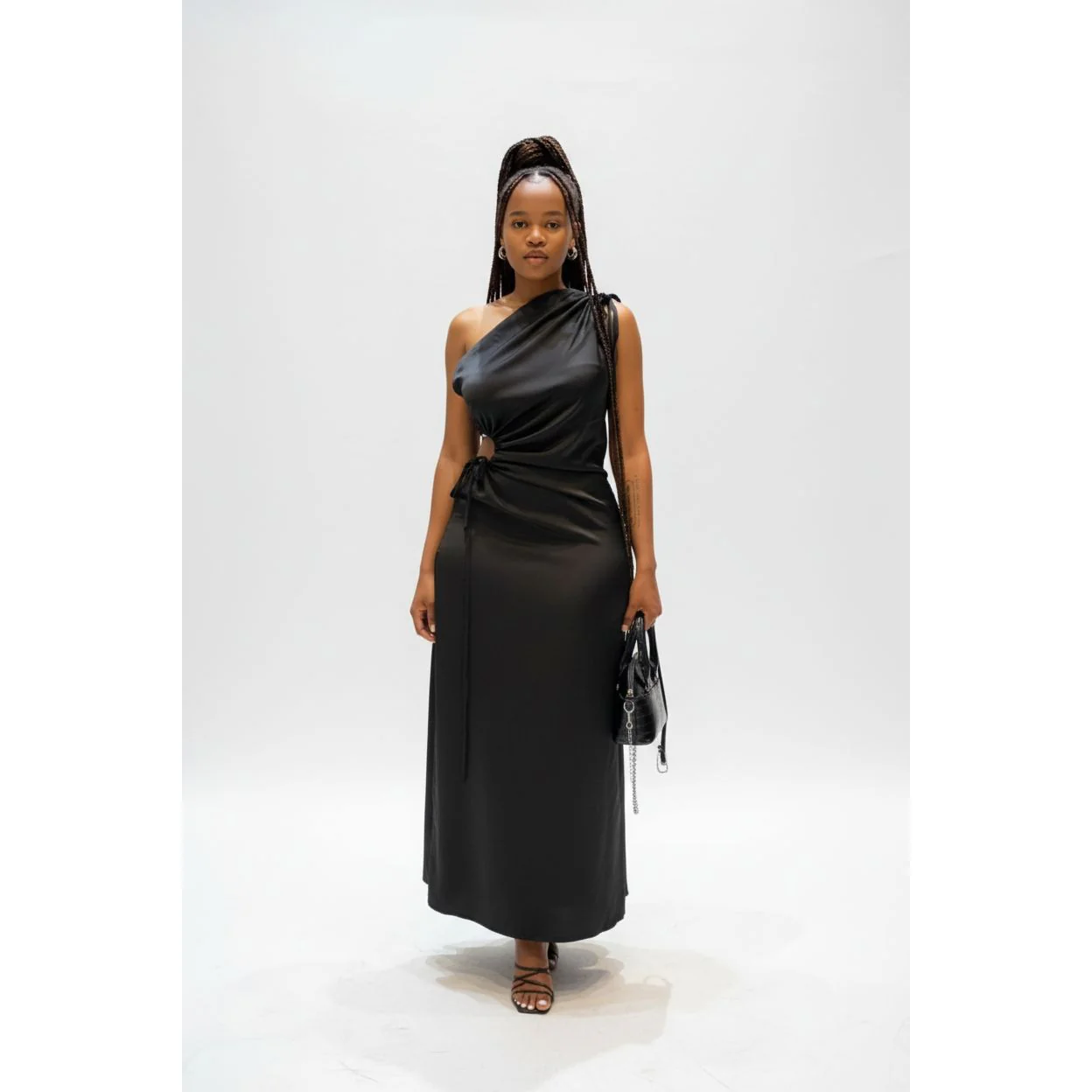 One Hand Off Shoulder Side Slit Dress