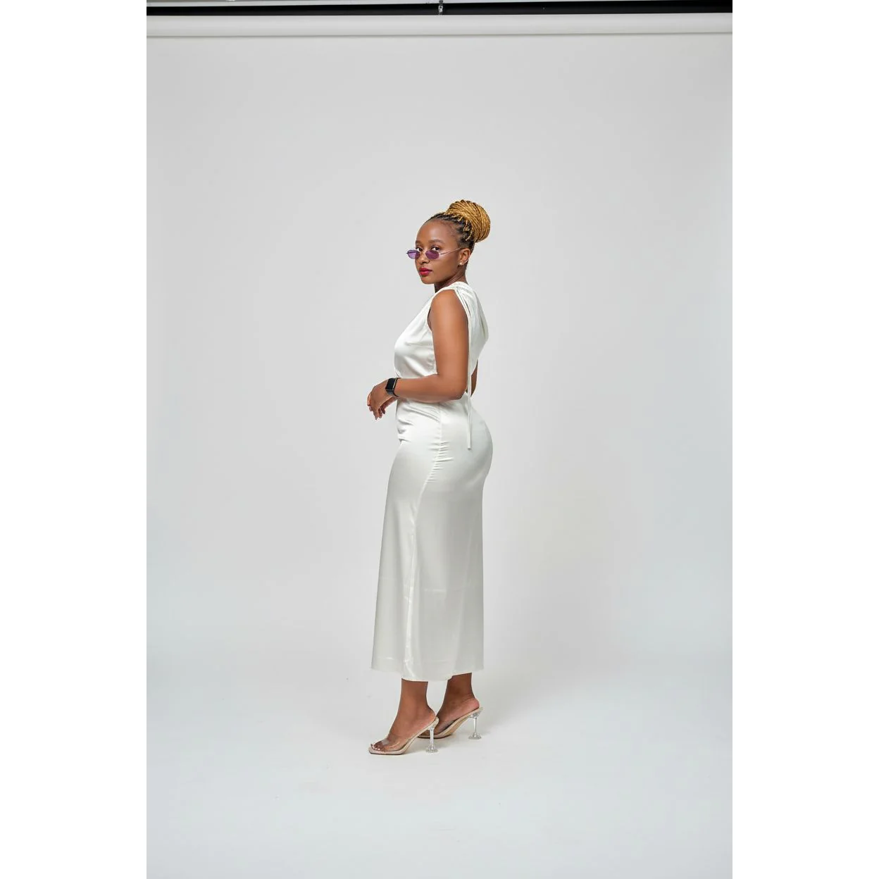 One Hand Off Shoulder Side Slit Dress - Image 3