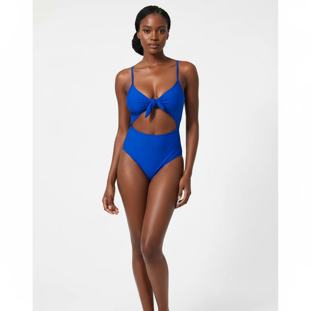 One Piece Swimsuit Tie Front Cutout High Waisted Bathing Suit