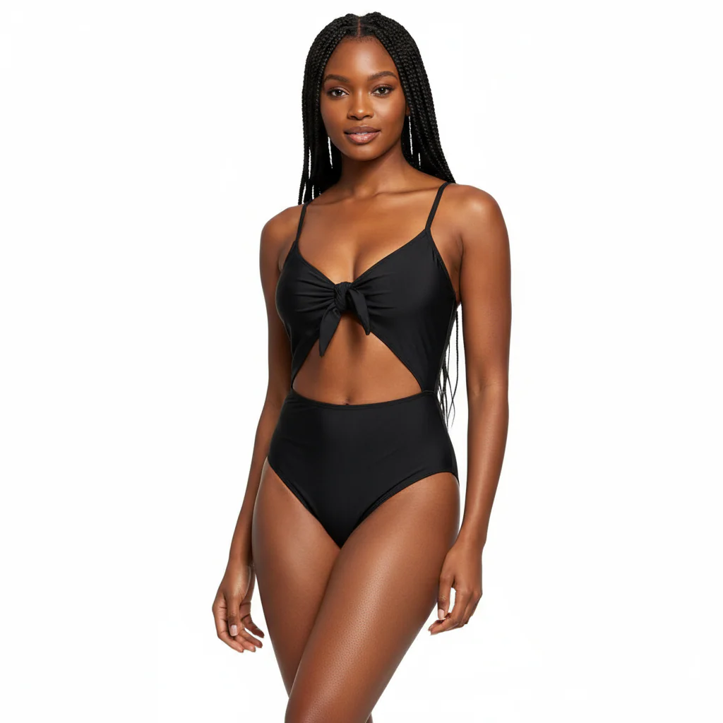 One Piece Swimsuit Tie Front Cutout High Waisted Bathing Suit - Image 2