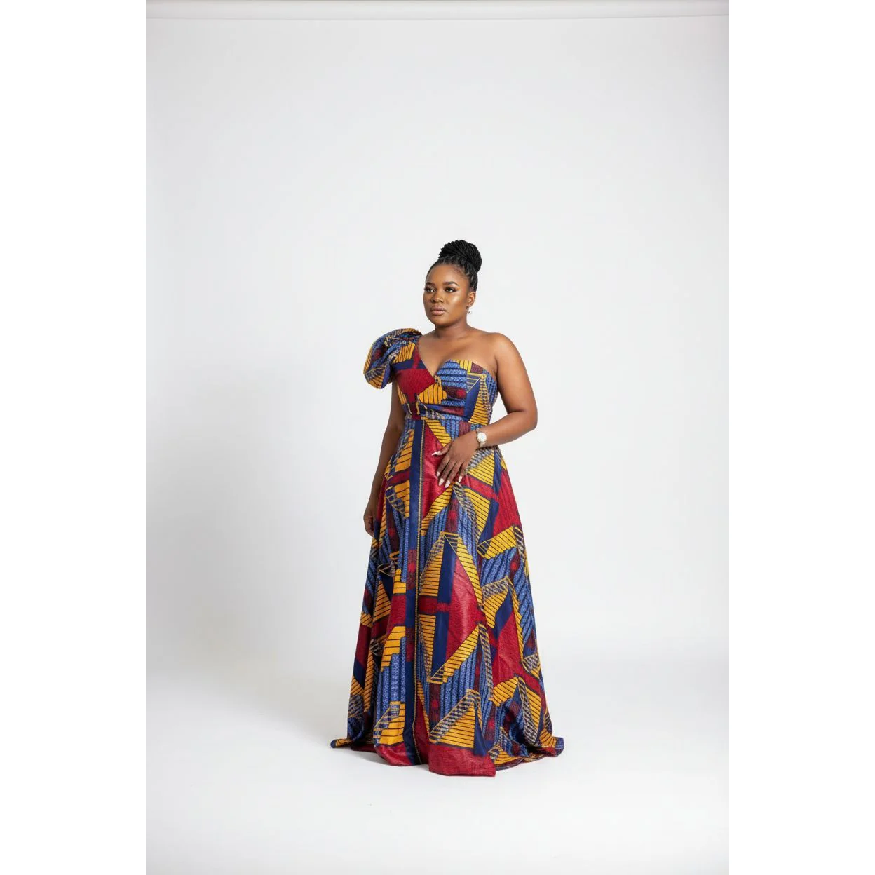 One Shoulder African Print Dress - Image 2