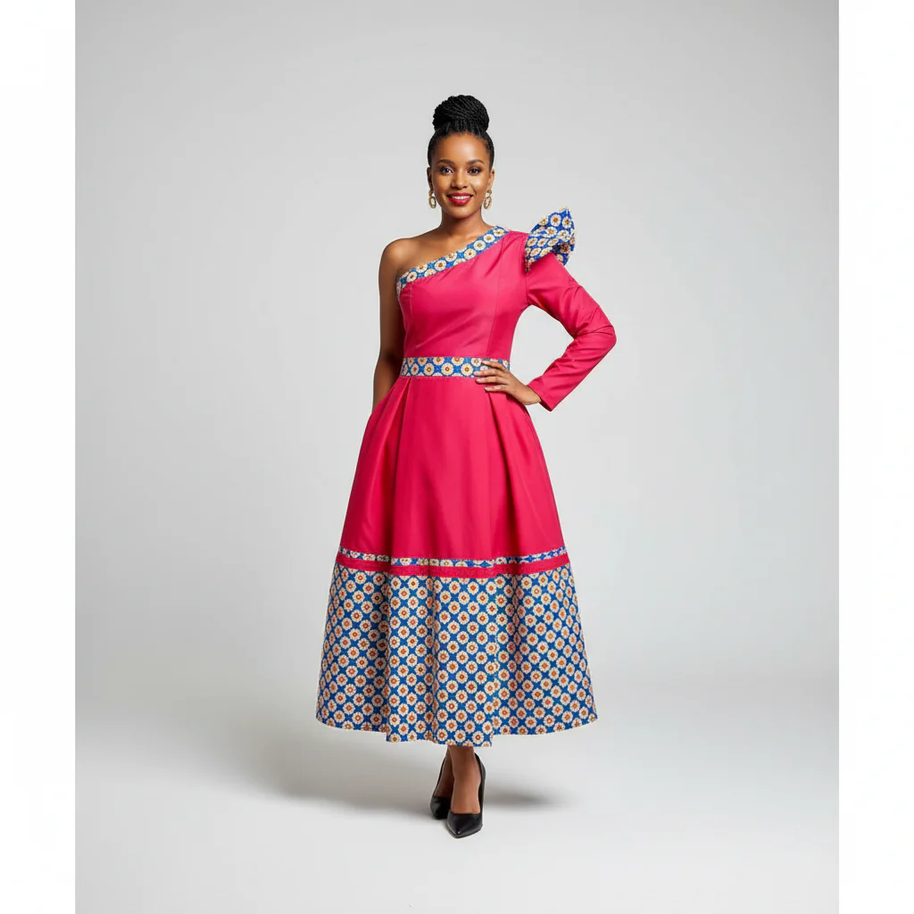 One Shoulder Ankara Dress - Image 2