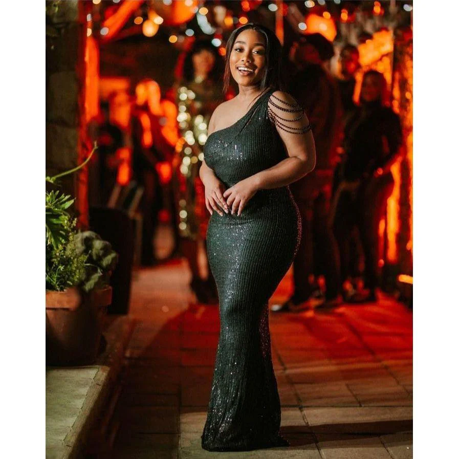 One Shoulder Beads Floor-Length Dress - Image 2