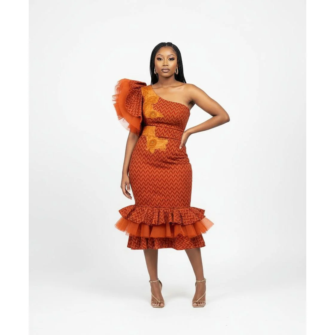 One-shoulder Dress with a Ruffled Hem