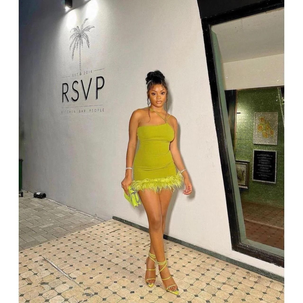 One Shoulder Fox Fur Mini Dress - Image 6