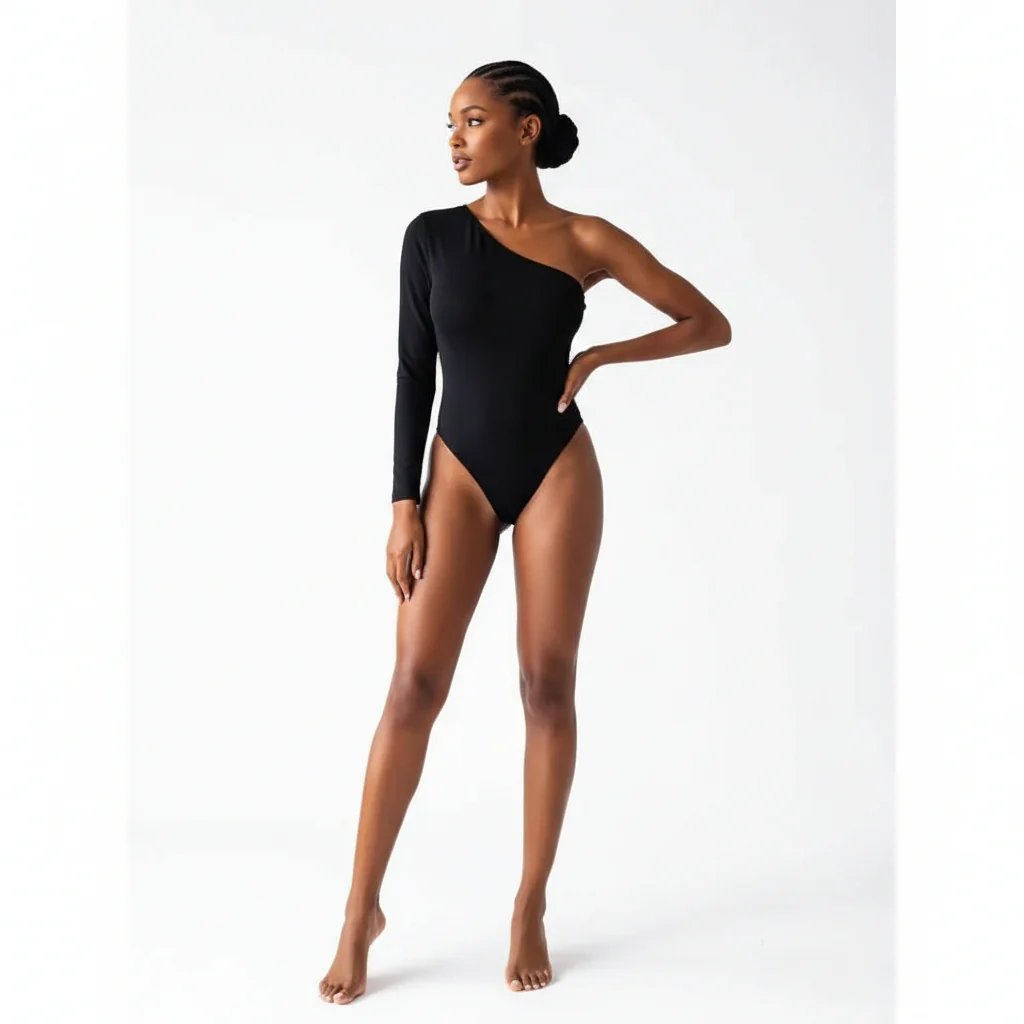 One Shoulder Long Sleeve Basic Bodysuit - Image 2