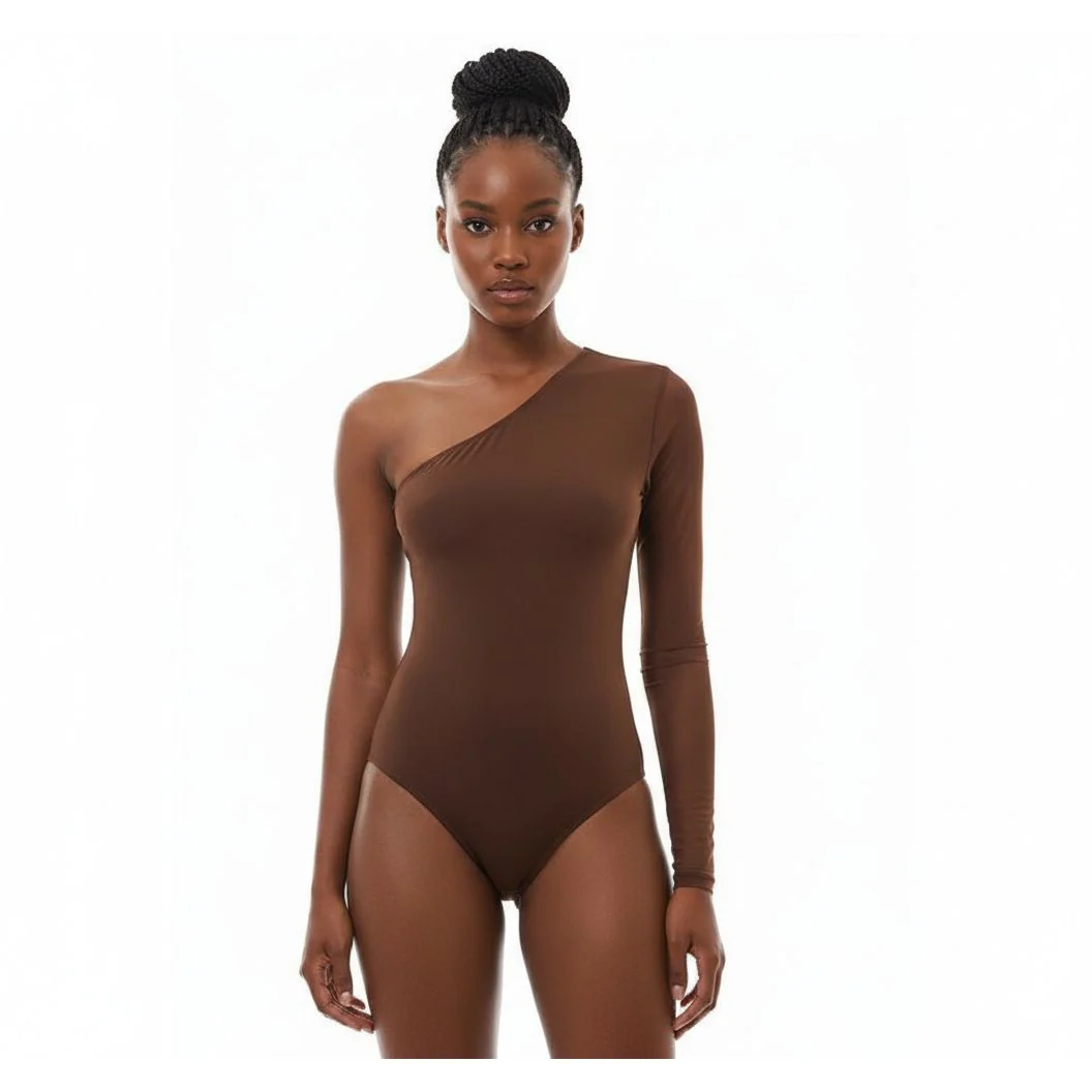 One Shoulder Long Sleeve Basic Bodysuit - Image 3