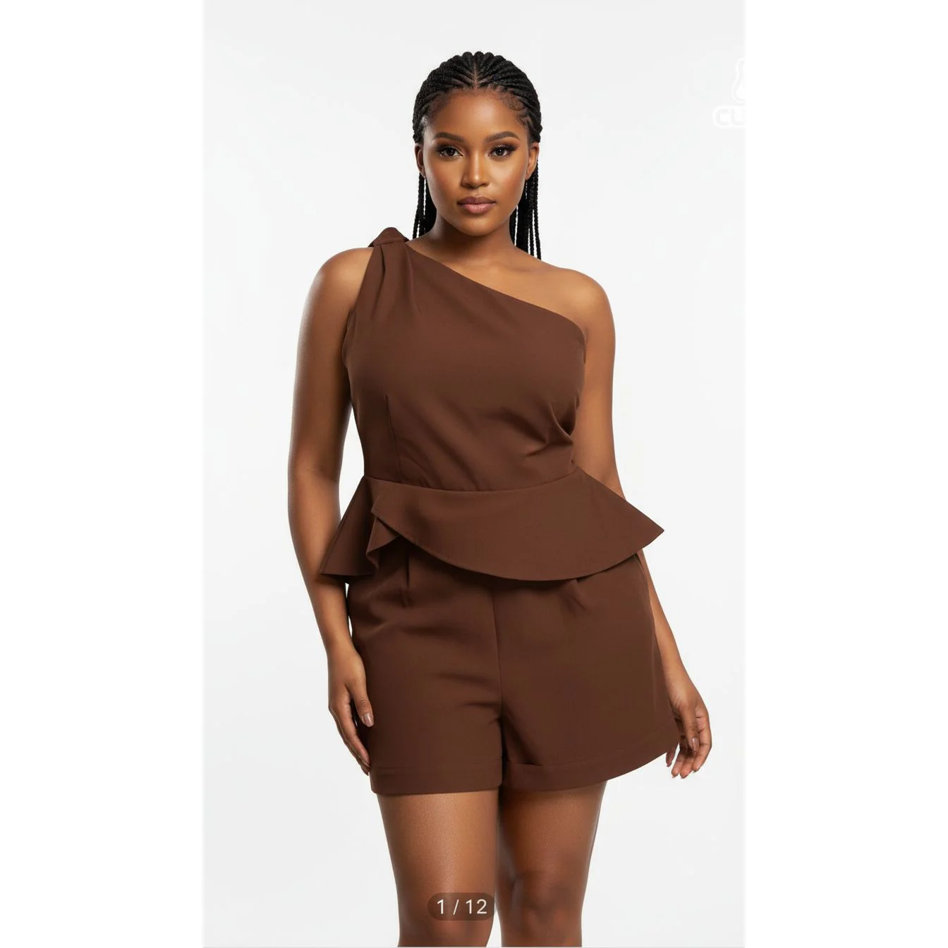 One-shoulder Peplum Top and Shorts Set - Image 3