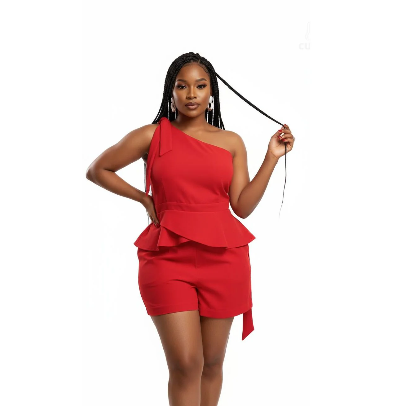 One-shoulder Peplum Top and Shorts Set - Image 4