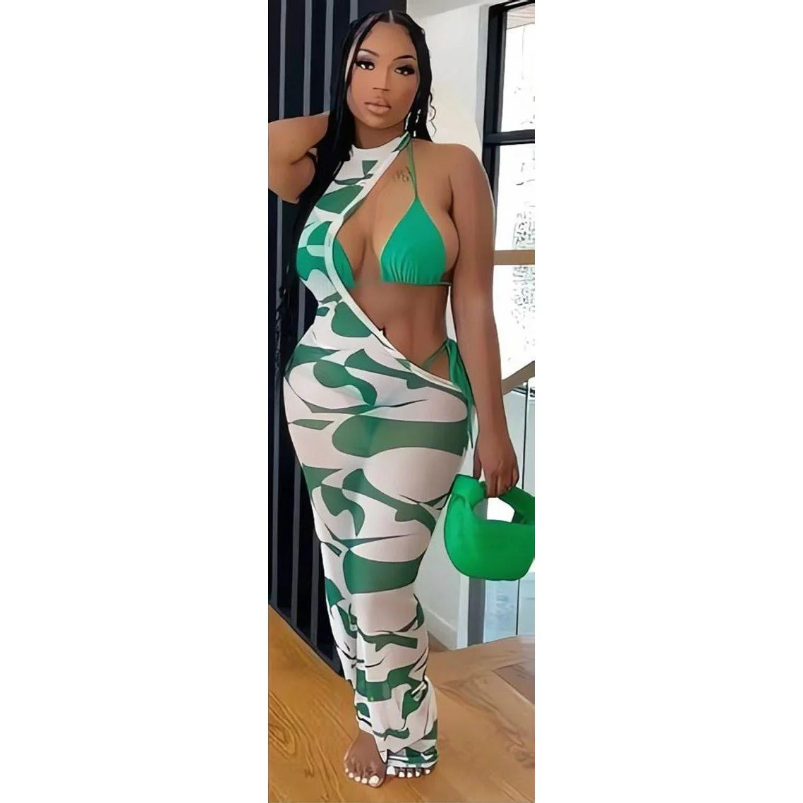 One Shoulder Sleeveless Long Maxi Swimwear Dress - Image 3