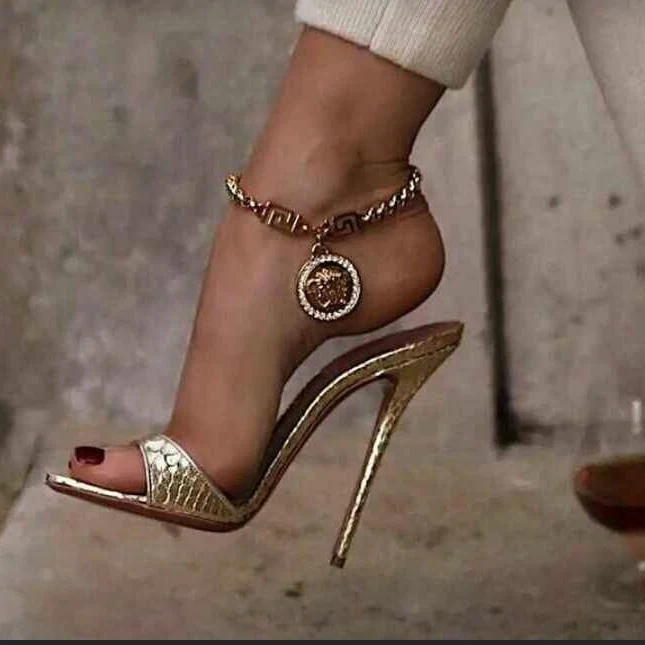 Open teo Gold slip On thin  high sandals