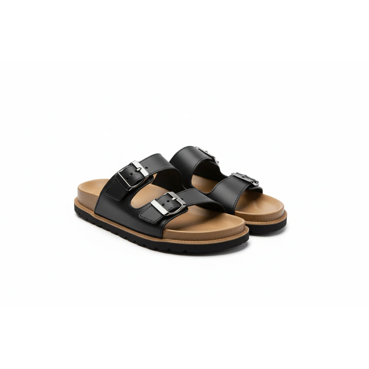 Open-Toe Design Double Buckle Wedge Mules - Image 2
