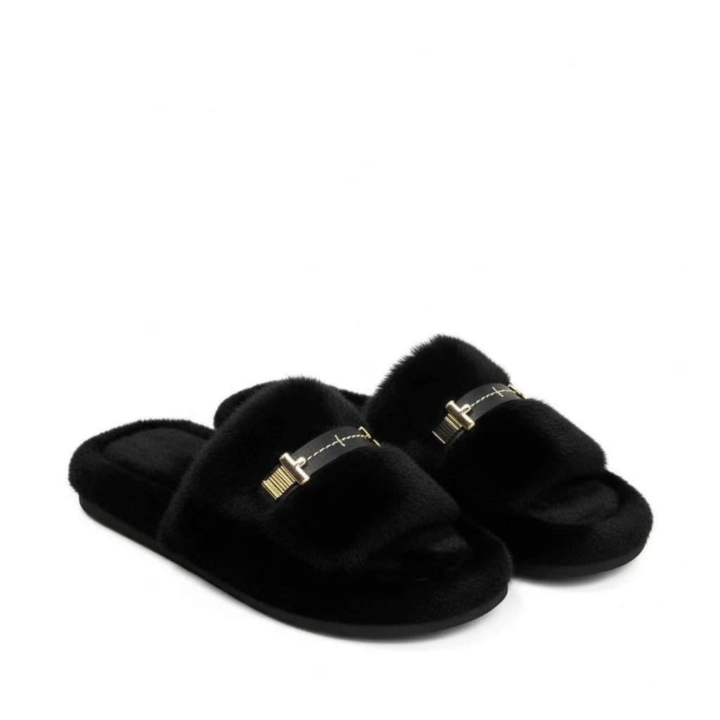 Open Toe Faux Fur Slippers Shoe - Image 2