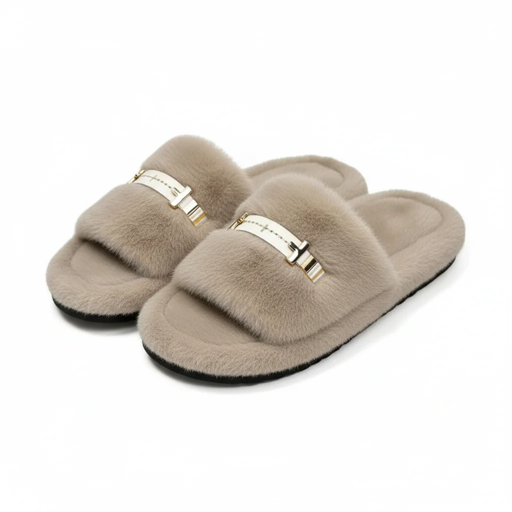 Open Toe Faux Fur Slippers Shoe - Image 3