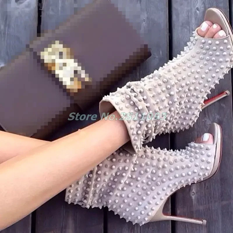 Open Toe Rivet Ankle Boots - Image 5