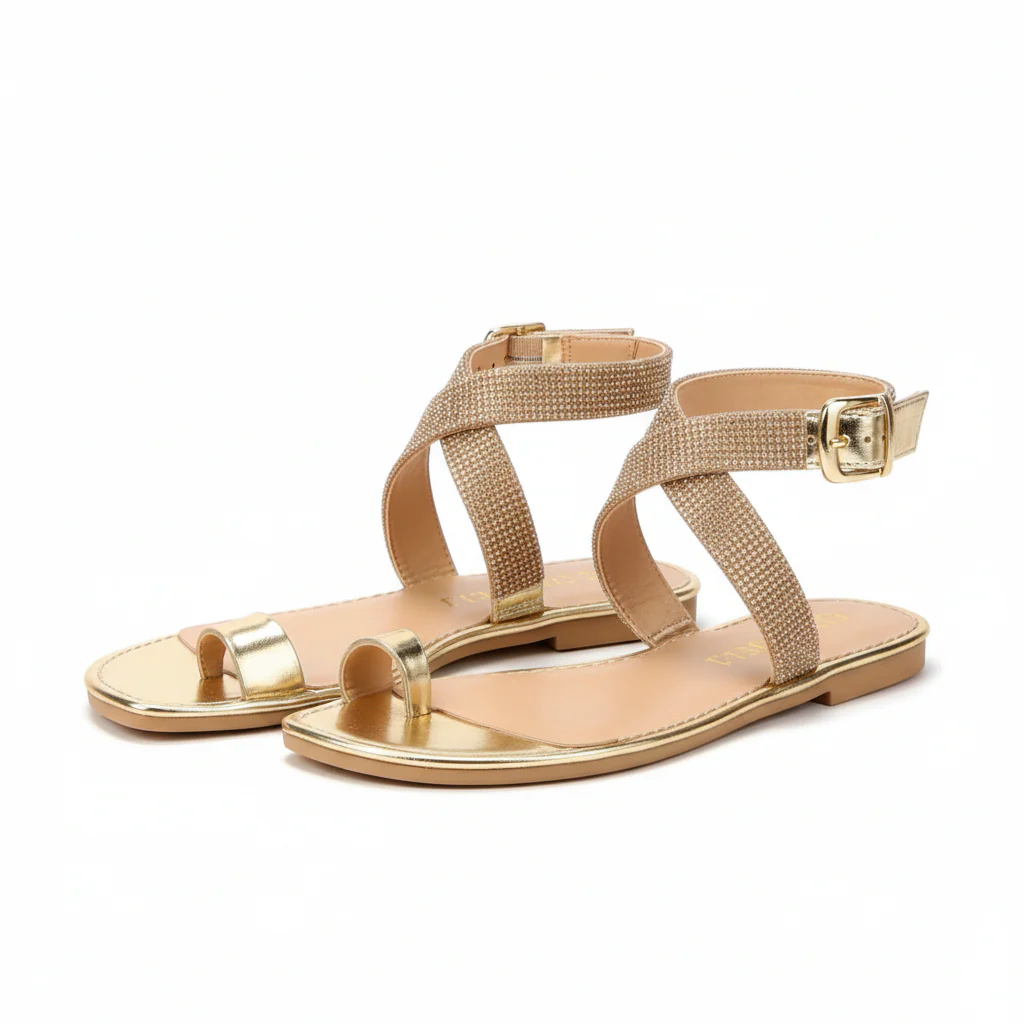 Open Toe Set Toe Round Head Non-slip Buckle Comfortable Flat Women's Shoes