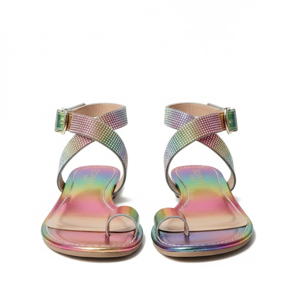 Open Toe Set Toe Round Head Non-slip Buckle Comfortable Flat Women's Shoes - Image 2