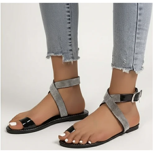 Open Toe Set Toe Round Head Non-slip Buckle Comfortable Flat Women's Shoes - Image 3