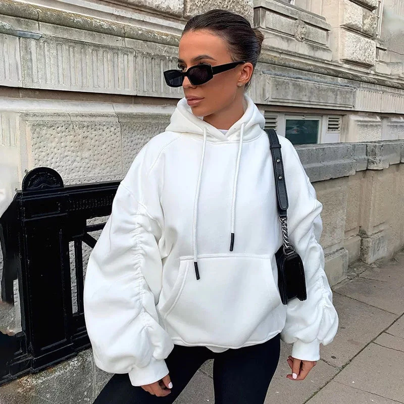 Oversized Puff Sleeve Hooded Top  - Image 2