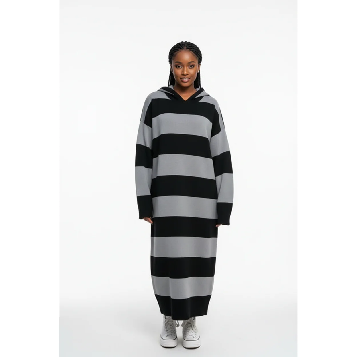 Oversized Winter Hooded Sweater Dress - Image 3
