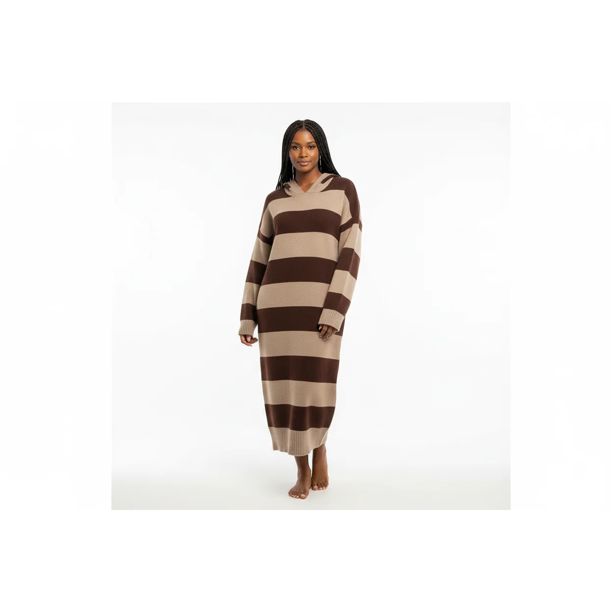 Oversized Winter Hooded Sweater Dress - Image 6