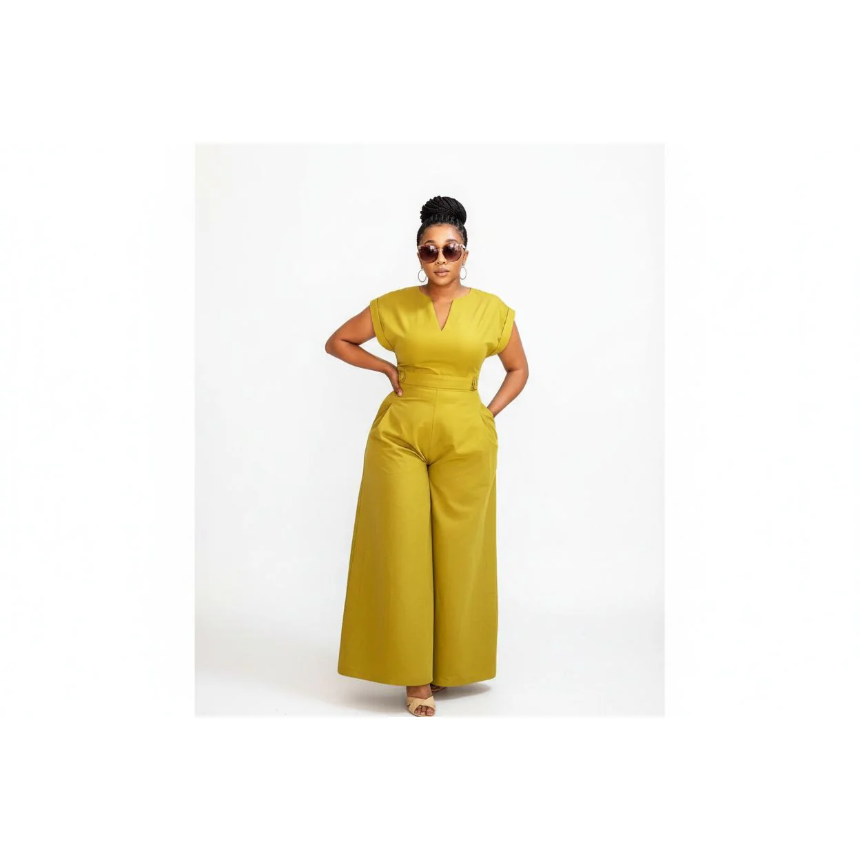Palazzo Bottom V Neck Pocket Jumpsuit