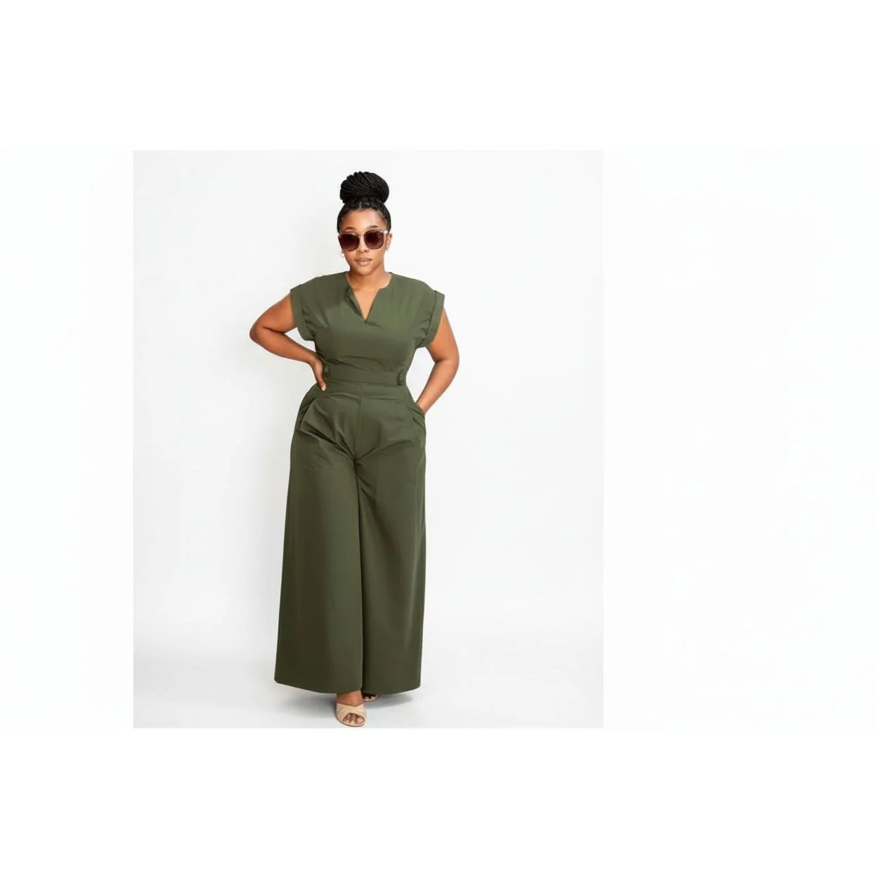 Palazzo Bottom V Neck Pocket Jumpsuit - Image 2