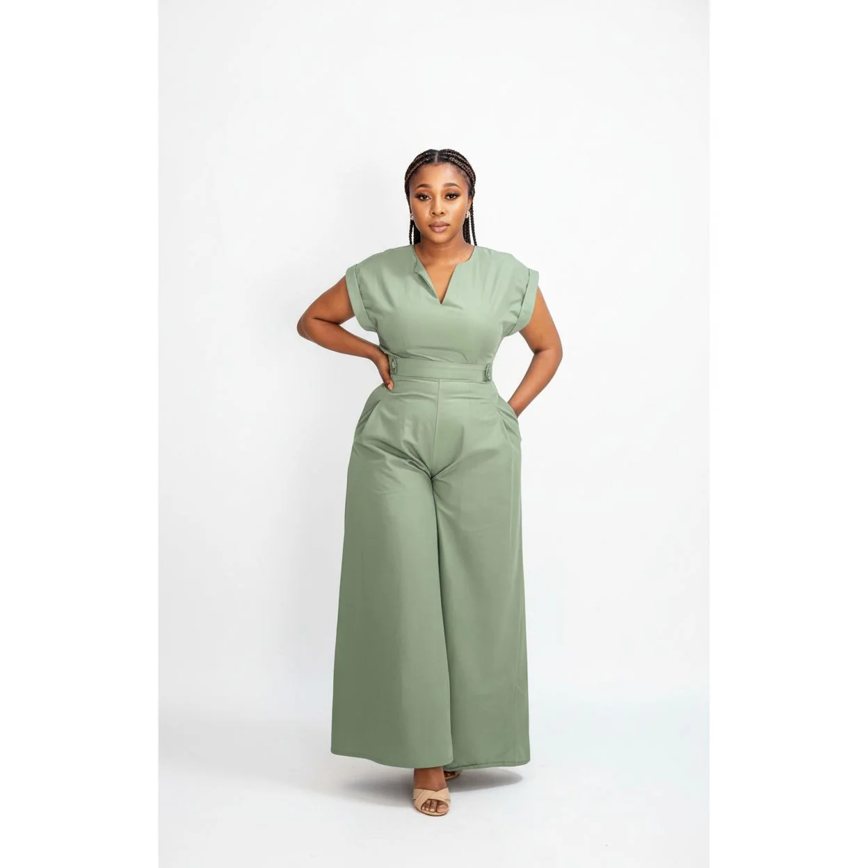 Palazzo Bottom V Neck Pocket Jumpsuit - Image 4