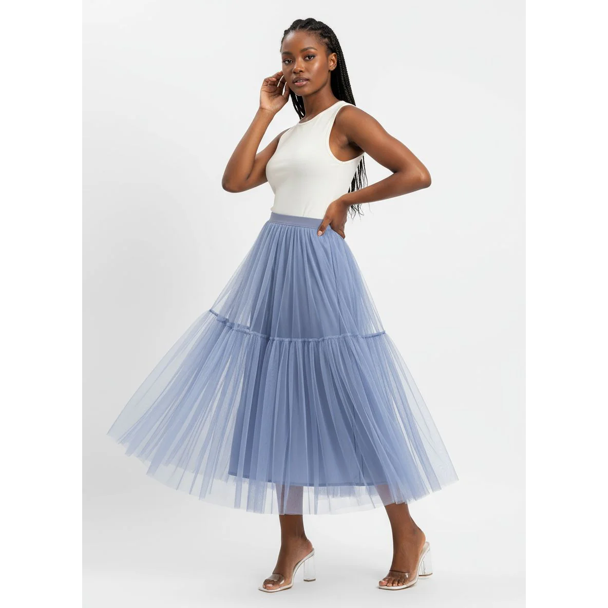 Patchwork Pleat Plain Tulle Skirts - Image 2