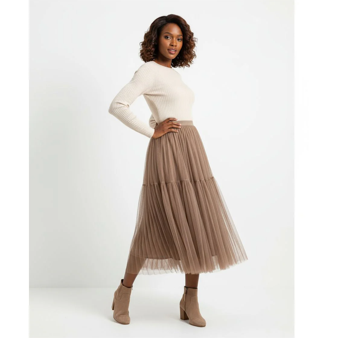 Patchwork Pleat Plain Tulle Skirts - Image 3