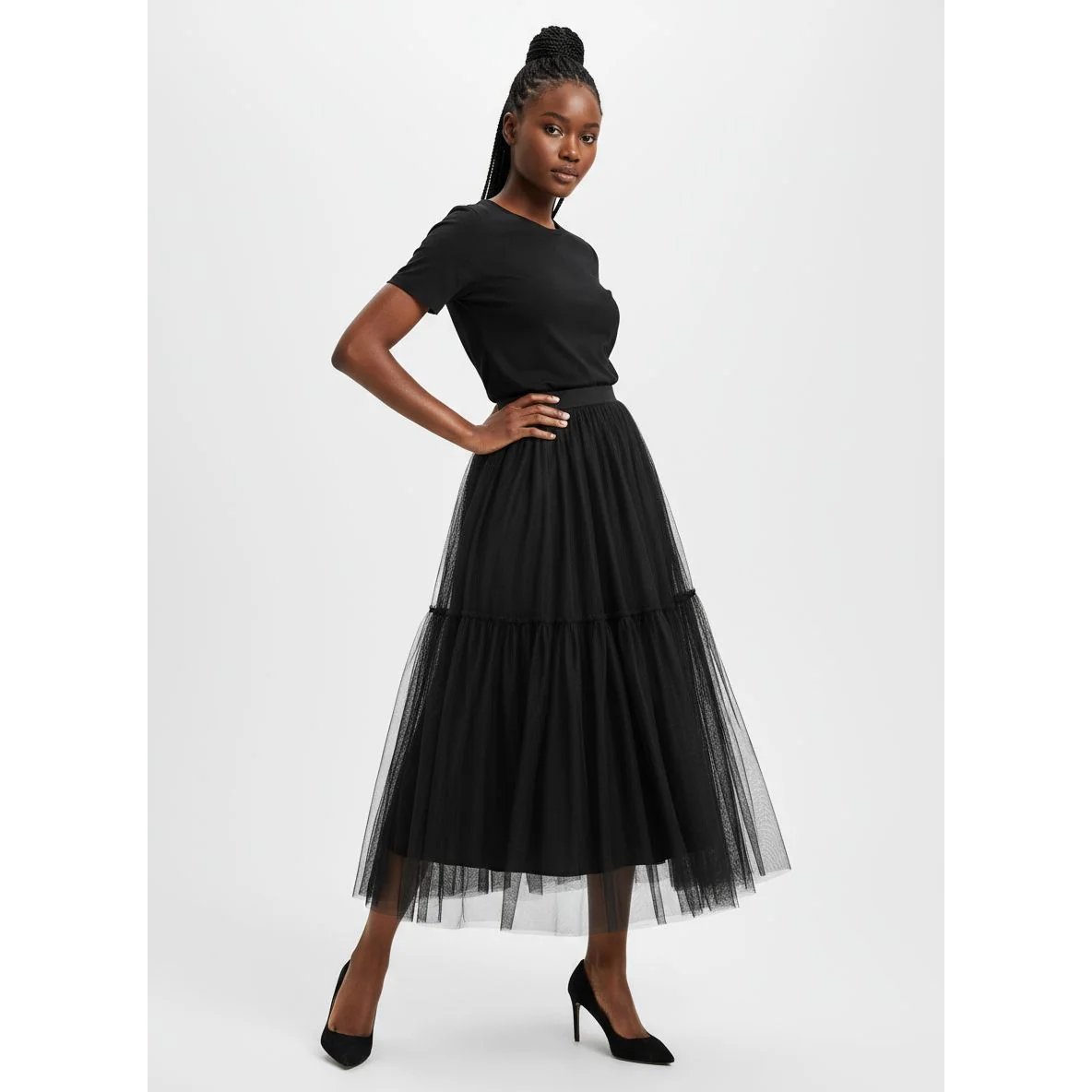 Patchwork Pleat Plain Tulle Skirts - Image 4